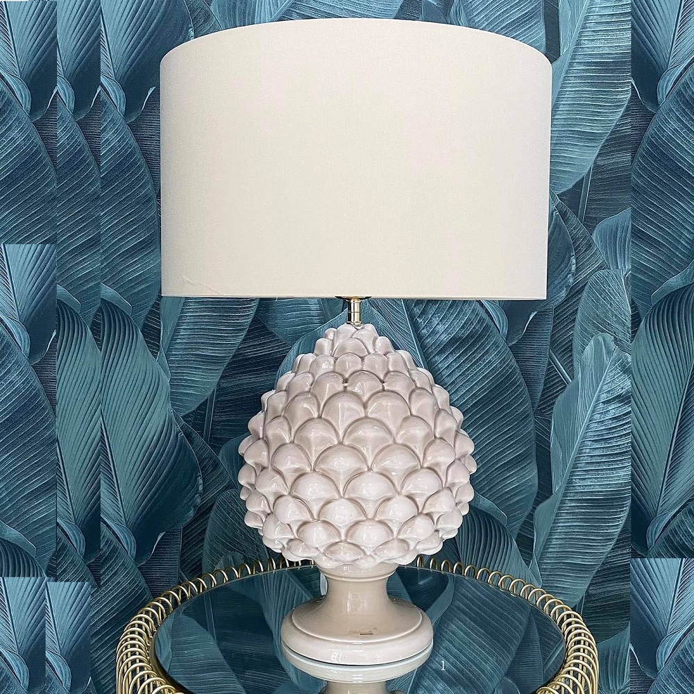 Lampada da tavolo pigna tortora in porcellana - 45x60 cm - Melaverde
